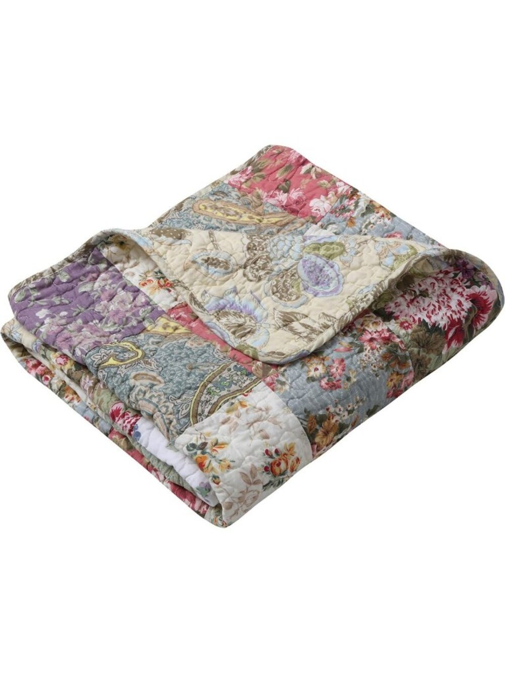 Cozy Quilted Patchwork Throw Blanket | Floral Design | Perfect for Home Decor